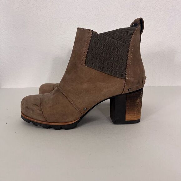 Sorel Brown Leather Mid Calf Heeled Booties - Picture 1 of 11